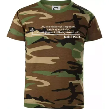 Citáty z bible - Izajáš 40:31 - Dětské maskáčové triko - 134 cm/8 let ( Hnědý maskáč )