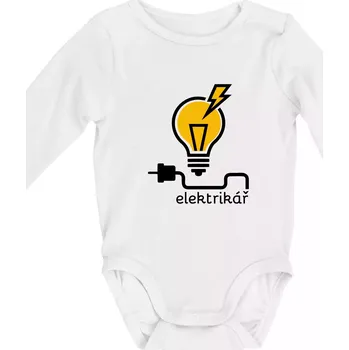 Žárovka - elektrikář - Body kojenecké s dlouhým rukávem - Dlouhý r. 3-6 měs ( Bílá )