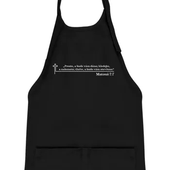 Kuchyňská zástěra Citáty z bible - Matouš 7:7 - Dětská zástěra na vaření - Univerzální velikost ( Černá )