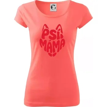 Dámské tričko Psí máma nápis v hlavě - Dámské triko Pure - S ( Korálová )