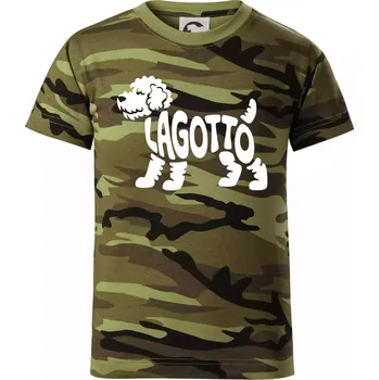 Lagotto nápis v těle - Dětské maskáčové triko - 146 cm/10 let ( Zelený maskáč )