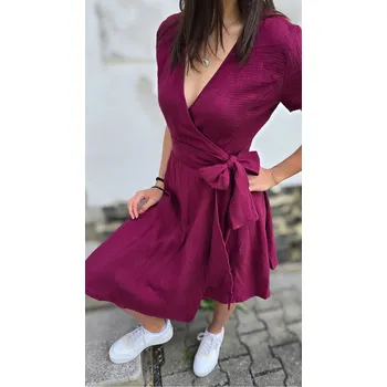 Dámské šaty Kulišárny Mušelínové zavinovací šaty s kolovou sukní WINE Velikost: 44-46