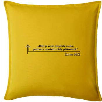 Polštář Citáty z bible - Žalm 46:2 - Polštář 50x50 - 50x50 - Pouze potah ( Žlutá )