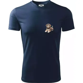 Lagotto romagnolo ležicí vyšívaný na prsu - Dětské triko sportovní (dresovina) - 134 cm/8 let ( Námořní modrá (velmi tmavá - téměř černá) )