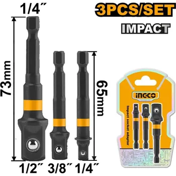 Gola sada Bit adaptér na gola nástavce 1/4", 3/8", 1/2", sada 3ks INGCO