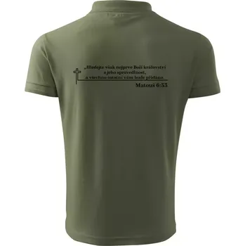 Pánská košile Citáty z bible - Matouš 6:33 - Polokošile pánská Pique Polo 203 - 5XL ( Khaki )