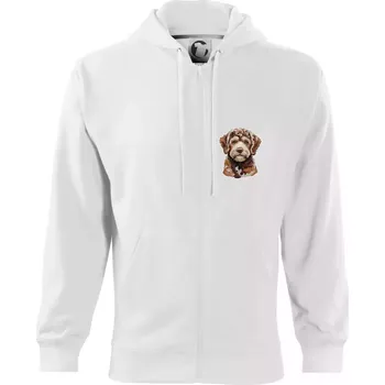 Pánské oblečení Lagotto romagnolo ležicí vyšívaný na prsu - Mikina s kapucí na zip trendy zipper - S ( Bílá )