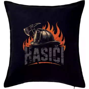 Polštář Nápis Hasiči, helma a oheň - Polštář 50x50 - 50x50 - Pouze potah ( Černá )