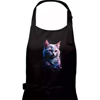 Kuchyňská zástěra Duhová kočka a hvězdy - Dámská zástěra na vaření - Univerzální velikost ( Černá )