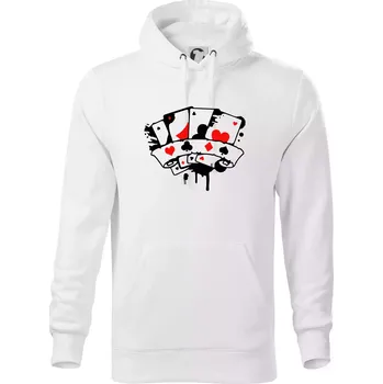 Pánská mikina Poker splash 4 karty - Mikina pánská Cape s kapucí - S ( Bílá )