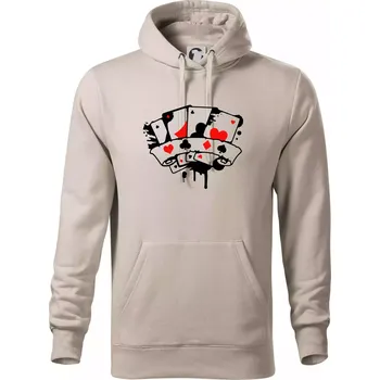Pánská mikina Poker splash 4 karty - Mikina pánská Cape s kapucí - 5XL ( Ledově šedá )