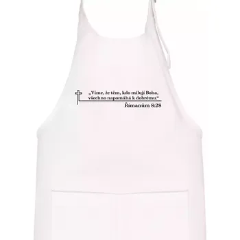 Kuchyňská zástěra Citáty z bible - Římanům 8:28 - Dětská zástěra na vaření - Univerzální velikost ( Bílá )