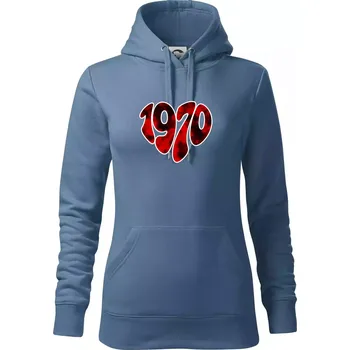Dámská mikina 1970 v srdci - Mikina dámská Cape s kapucí - XL ( Denim )