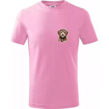 Chlapecké tričko Lagotto romagnolo vyšívaná hlava na prsu - Tričko dětské bavlněné - 146 cm/10 let ( Růžová )