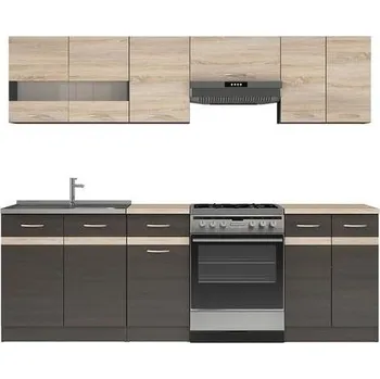 Kuchyňská linka Kuchyňská linka JUNONA 240 cm (W) wenge/dub sonoma ozdobná lišta/sklo