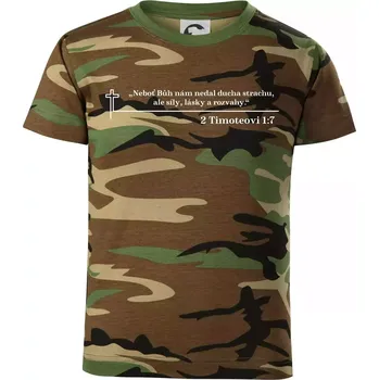 Citáty z bible - 2 Timoteovi 1:7 - Dětské maskáčové triko - 146 cm/10 let ( Hnědý maskáč )