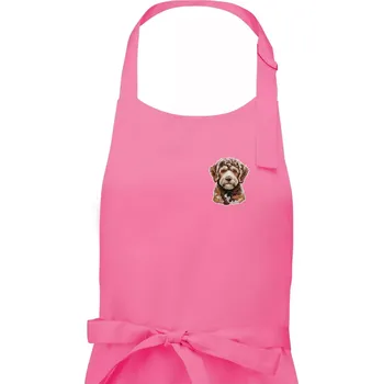 Kuchyňská zástěra Lagotto romagnolo vyšívaná hlava na prsu - Dámská zástěra na vaření - Univerzální velikost ( Růžová )