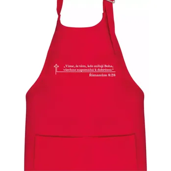 Kuchyňská zástěra Citáty z bible - Římanům 8:28 - Dětská zástěra na vaření - Univerzální velikost ( Červená )