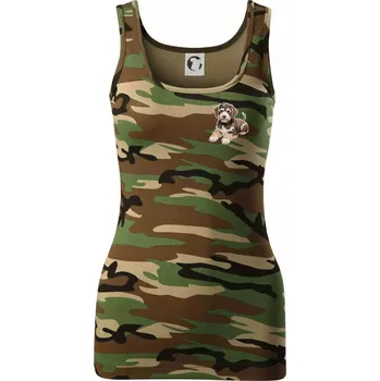 Dámské tričko Lagotto romagnolo ležicí vyšívaný na prsu - Dámské Maskáčové tílko - XS ( Hnědý maskáč )