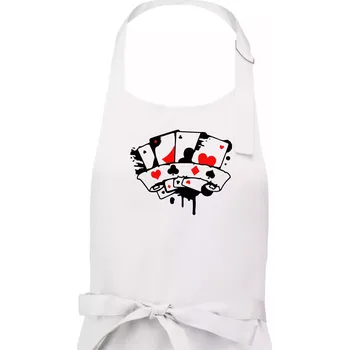 Kuchyňská zástěra Poker splash 4 karty - Dámská zástěra na vaření - Univerzální velikost ( Bílá )