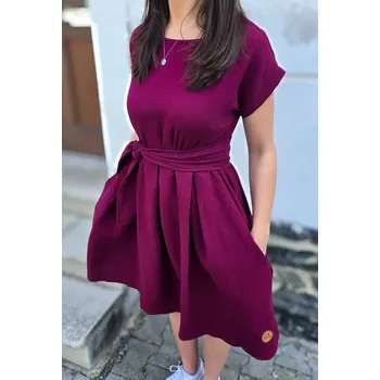 Dámské šaty Kulišárny Mušelínové šaty KATE s kapsami WINE Velikost: 40-42