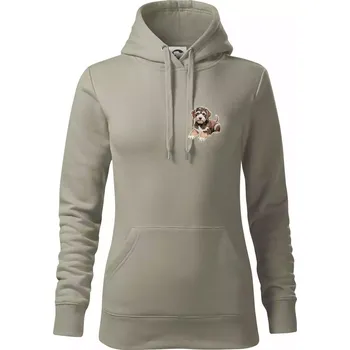 Dámská mikina Lagotto romagnolo ležicí vyšívaný na prsu - Mikina dámská Cape s kapucí - XS ( Light khaki )