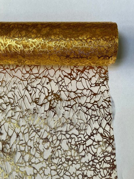 Organza 39cm x 8m pavučina zlatá / zlatá