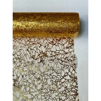 Party dekorace Organza 39cm x 8m pavučina zlatá / zlatá