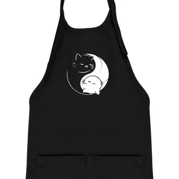 Kuchyňská zástěra Kočky jin jang - Dětská zástěra na vaření - Univerzální velikost ( Černá )