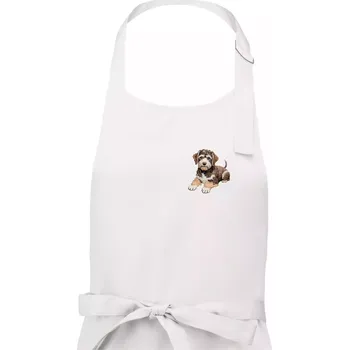 Kuchyňská zástěra Lagotto romagnolo ležicí vyšívaný na prsu - Pánská zástěra na vaření - Univerzální velikost ( Bílá )