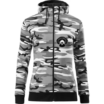 Dámská mikina Lagotto romagnolo hlava na prsu - Dámská mikina trendy zipper s kapucí - S ( Šedý maskáč )