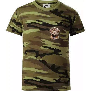 Lagotto romagnolo vyšívaná hlava na prsu - Dětské maskáčové triko - 134 cm/8 let ( Zelený maskáč )