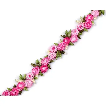 Stuha Vyšívaný prýmek s 3D květy šíře 15 mm Varianta: 2 růžová, Balení: 9 m