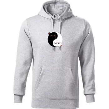 Pánská mikina Kočky jin jang barevné - Mikina pánská Cape s kapucí - XL ( Světlešedý Melír )