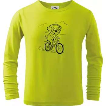 Chlapecké oblečení Lagotto romagnolo karikatura na kole černá - Triko dětské Long Sleeve - 134 cm/8 let ( Limetková )