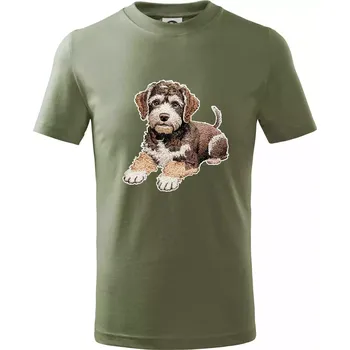 Lagotto romagnolo vyšívaný velký - Tričko dětské bavlněné - 104-110cm / 3-4 roky ( Khaki )