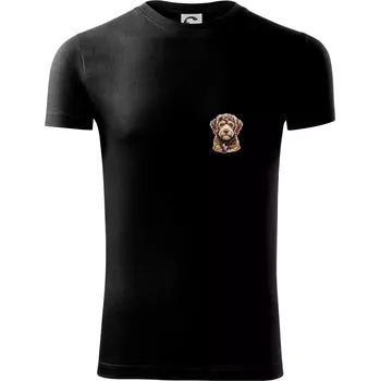 Pánské tričko Lagotto romagnolo vyšívaná hlava na prsu - Viper FIT - Pánské zůžené tričko - M ( Černá )