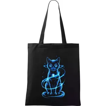 Nákupní taška Vesmírná kočka modrá - Taška bavlněná - 42 x 38 cm ( Černá )