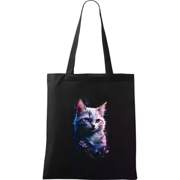 Nákupní taška Duhová kočka a hvězdy - Taška bavlněná - 42 x 38 cm ( Černá )