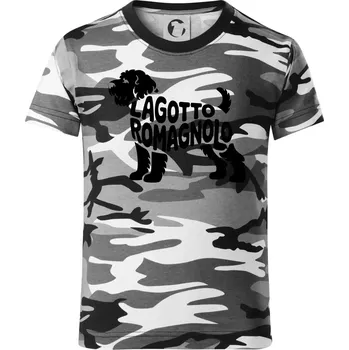 Chlapecké oblečení Lagotto romagnolo nápis v těle - Dětské maskáčové triko - 146 cm/10 let ( Šedý maskáč )