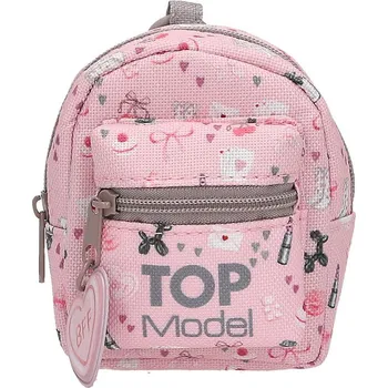 Přívěsek mini batůžek s karabinkou Top Model, ozdoba srdíčka, šedý zip