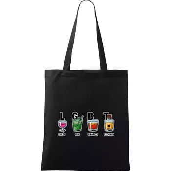 Nákupní taška LGBT - Likér, Gin, Brandy, Tequila - Taška bavlněná - 42 x 38 cm ( Černá )