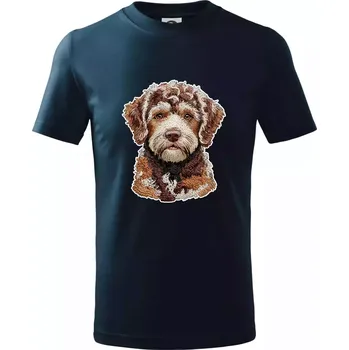Chlapecké tričko Lagotto romagnolo vyšívaná hlava - Tričko dětské bavlněné - 134 cm/8 let ( Námořní modrá (velmi tmavá - téměř černá) )
