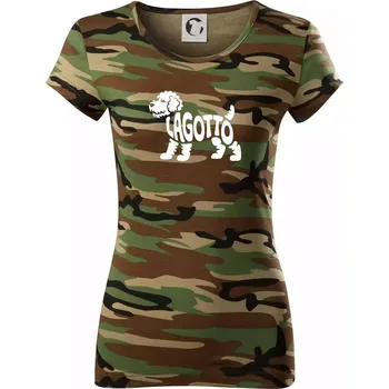 Dámské tričko Lagotto nápis v těle - Dámské maskáčové triko - 2XL ( Hnědý maskáč )