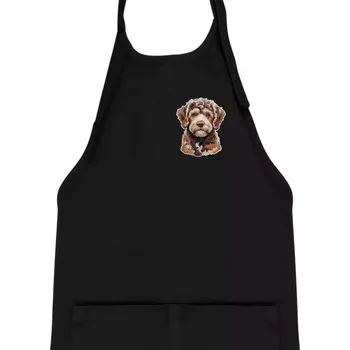Kuchyňská zástěra Lagotto romagnolo vyšívaná hlava na prsu - Dětská zástěra na vaření - Univerzální velikost ( Černá )