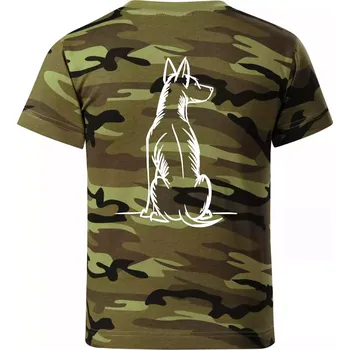 Pes kreslený zezadu - Dětské maskáčové triko - 146 cm/10 let ( Zelený maskáč )