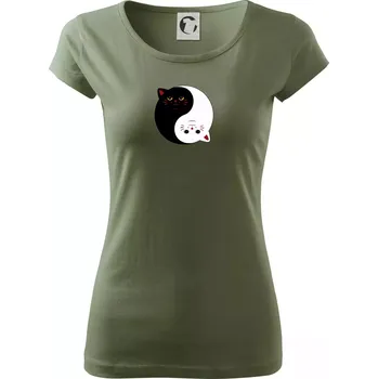 Dámské oblečení Kočky jin jang barevné - Dámské triko Pure - S ( Khaki )
