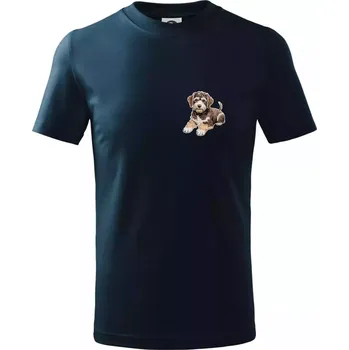 Chlapecké tričko Lagotto romagnolo ležicí vyšívaný na prsu - Tričko dětské bavlněné - 134 cm/8 let ( Námořní modrá (velmi tmavá - téměř černá) )