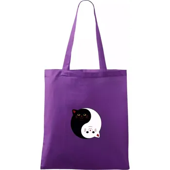 Nákupní taška Kočky jin jang barevné - Taška bavlněná - 42 x 38 cm ( Fialová )