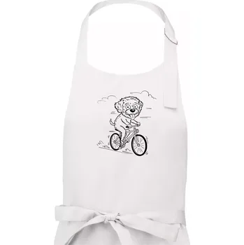 Kuchyňská zástěra Lagotto romagnolo karikatura na kole černá - Pánská zástěra na vaření - Univerzální velikost ( Bílá )